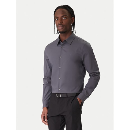 Calvin Klein Koszula LV04LB145G Szary Slim Fit ze sklepu MODIVO w kategorii Koszule męskie - zdjęcie 187585442