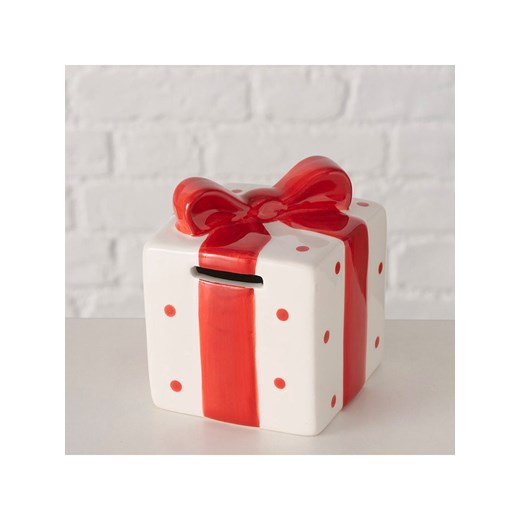 Boltze Skarbonka &quot;Gift&quot; w kolorze biało-czerwonym - wys. 10,5 cm ze sklepu Limango Polska w kategorii Akcesoria i przechowywanie - zdjęcie 187587152