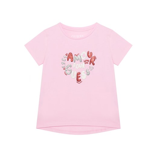 Guess T-Shirt K6RI02 K6YW4 Różowy Relaxed Fit ze sklepu MODIVO w kategorii Bluzki dziewczęce - zdjęcie 187588684
