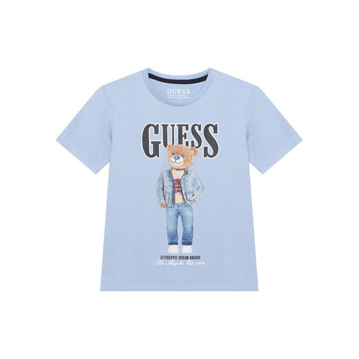 Guess T-Shirt L6RI11 K8HM4 Błękitny Regular Fit ze sklepu MODIVO w kategorii T-shirty chłopięce - zdjęcie 187588693