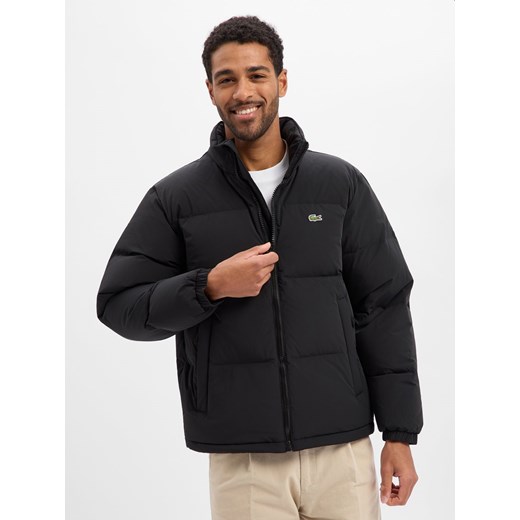 Lacoste Męska kurtka puchowa Mężczyźni Sztuczne włókno czarny jednolity ze sklepu vangraaf w kategorii Kurtki męskie - zdjęcie 187589163