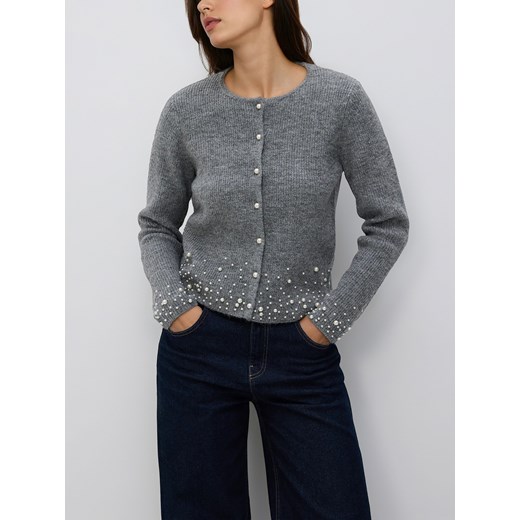 Reserved - Kardigan z aplikacją - szary ze sklepu Reserved w kategorii Swetry damskie - zdjęcie 187589751