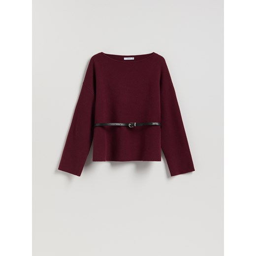 Reserved - Sweter z paskiem - bordowy ze sklepu Reserved w kategorii Swetry damskie - zdjęcie 187589934