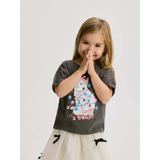 Reserved - Świąteczny t-shirt z nadrukiem - ciemnoszary Reserved 86 (12-18 m.) Reserved