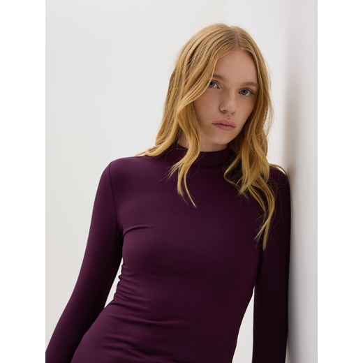 Reserved - Longsleeve z włóknami bambusowymi - ciemnofioletowy ze sklepu Reserved w kategorii Bluzki damskie - zdjęcie 187590103