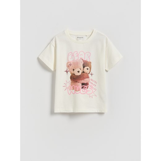 Reserved - Bawełniany t-shirt z nadrukiem - złamana biel ze sklepu Reserved w kategorii Bluzki dziewczęce - zdjęcie 187590253