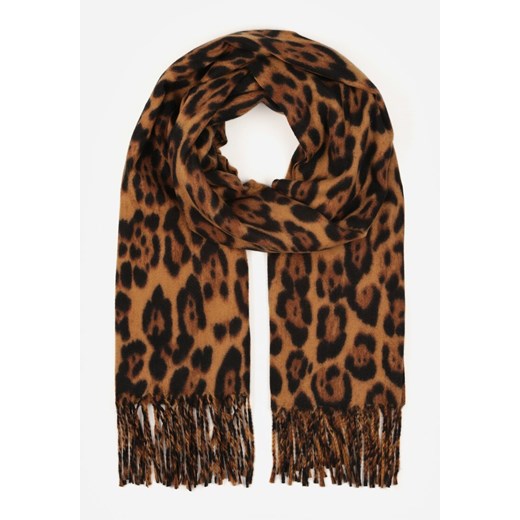 Brązowy Panterkowy Szalik z Wiskozy Zdobiony Frędzlami Ferialda ze sklepu renee.pl w kategorii Szaliki i chusty damskie - zdjęcie 187590422