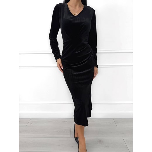 Czarna Welurowa Sukienka z Marszczeniem ze sklepu ModnaKiecka.pl w kategorii Sukienki - zdjęcie 187592074