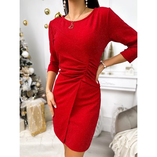 Czerwona Połyskująca Sukienka ze sklepu ModnaKiecka.pl w kategorii Sukienki - zdjęcie 187592081
