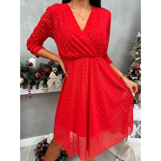 Czerwona Sukienka z Kopertowym Dekoltem ze sklepu ModnaKiecka.pl w kategorii Sukienki - zdjęcie 187592112