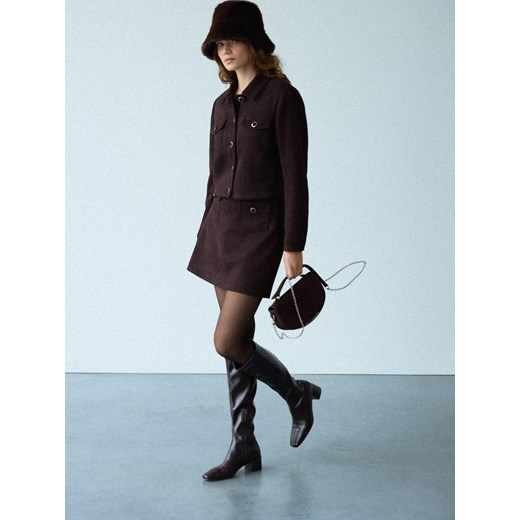 Mohito - Czekoladowa spódnica mini - ciemnobrązowy Mohito 36 Mohito