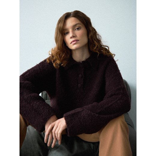 Mohito - Czekoladowy sweter z wełną - ciemnobrązowy ze sklepu Mohito w kategorii Swetry damskie - zdjęcie 187592172