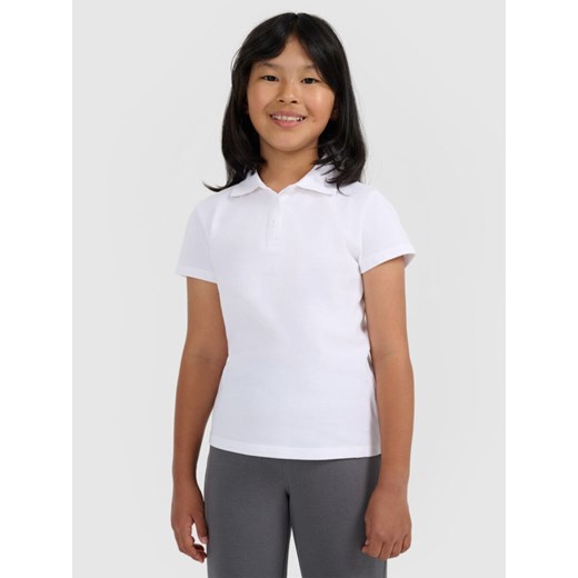 Dziewczęca koszulka polo 4F 4FJRAW25TPTSF0740 - biała ze sklepu Sportstylestory.com w kategorii Bluzki dziewczęce - zdjęcie 187592444