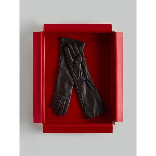 Reserved - Długie skórzane rękawiczki - ciemnobrązowy ze sklepu Reserved w kategorii Rękawiczki damskie - zdjęcie 187594401