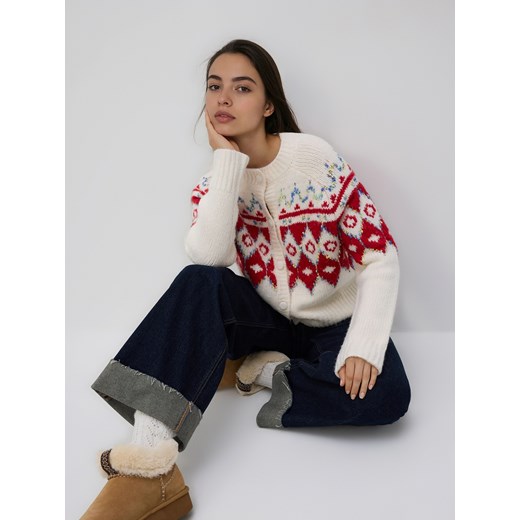 Reserved - Wzorzysty kardigan - czerwony ze sklepu Reserved w kategorii Swetry damskie - zdjęcie 187594464