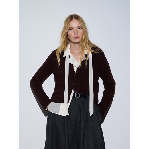 Reserved - Wełniany kardigan - ciemnobrązowy ze sklepu Reserved w kategorii Swetry damskie - zdjęcie 187594500