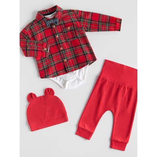 Reserved - Bawełniana koszula z muszką - czerwony ze sklepu Reserved w kategorii Komplety niemowlęce - zdjęcie 187595842