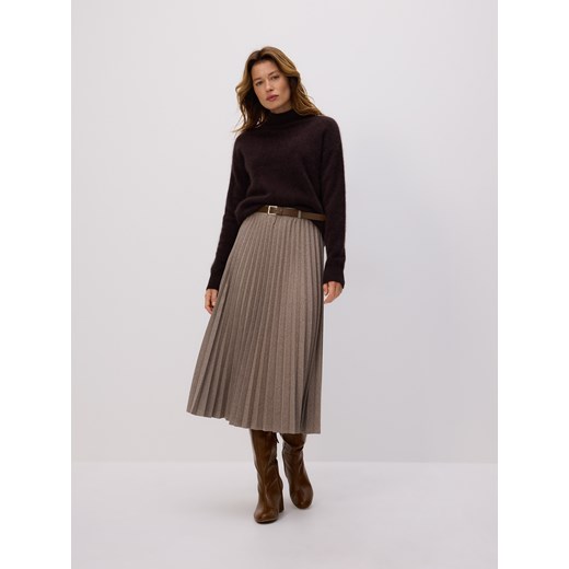 Reserved - Plisowana spódnica midi z paskiem - beżowy ze sklepu Reserved w kategorii Spódnice - zdjęcie 187596312