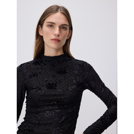 Reserved - Longsleeve w kwiatowy wzór - czarny ze sklepu Reserved w kategorii Bluzki damskie - zdjęcie 187596364