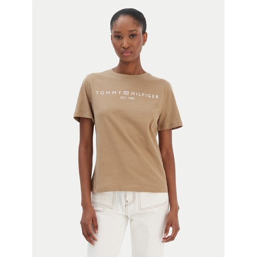 Tommy Hilfiger T-Shirt Logo WW0WW40276 Beżowy Regular Fit ze sklepu MODIVO w kategorii Bluzki damskie - zdjęcie 187598394