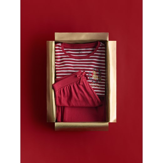 Reserved - Dwuczęściowa piżama z haftem - czerwony ze sklepu Reserved w kategorii Piżamy dziecięce - zdjęcie 187599612