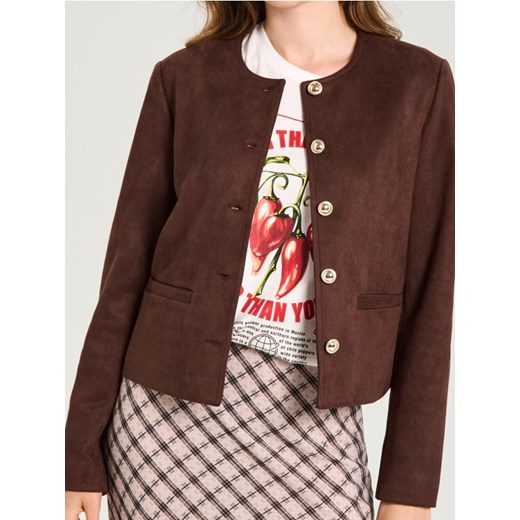 Sinsay - Elegancka kurtka z imitacji zamszu i ozdobnymi guzikami - brązowy ze sklepu Sinsay w kategorii Kurtki damskie - zdjęcie 187600844