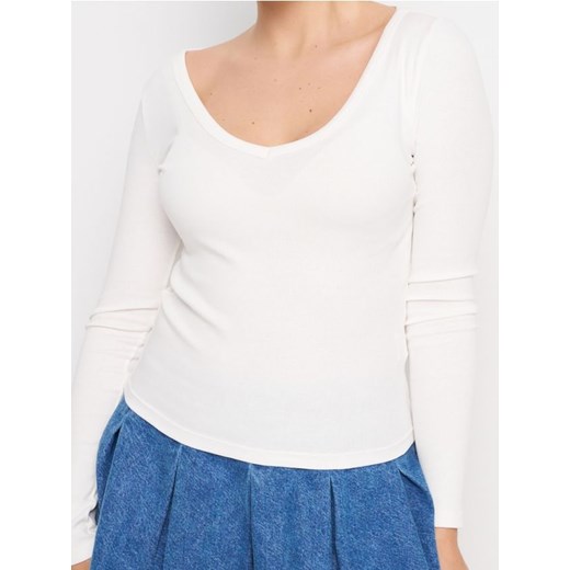 Sinsay - Koszulka z długimi rękawami - kremowy ze sklepu Sinsay w kategorii Bluzki damskie - zdjęcie 187600882