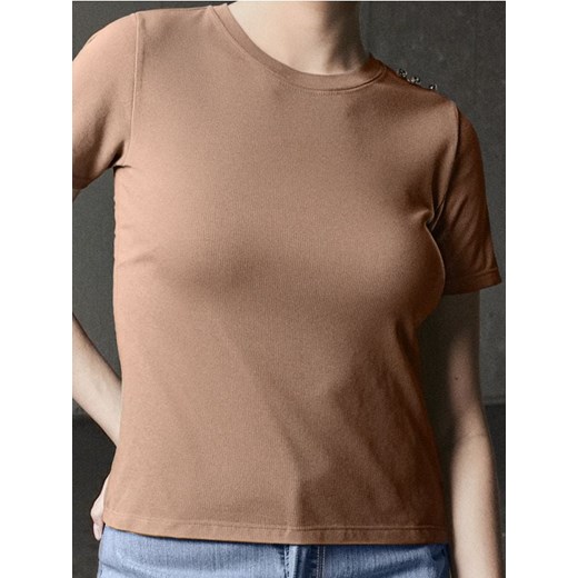 Sinsay - Koszulka z krótkim rękawem - brązowy ze sklepu Sinsay w kategorii Bluzki damskie - zdjęcie 187600891