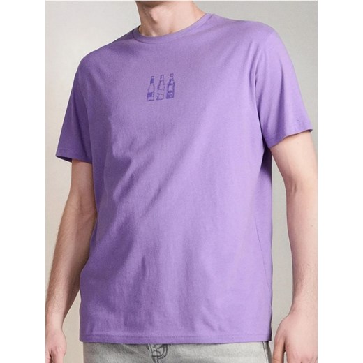 Sinsay - Bawełniana koszulka z nadrukiem - fioletowy ze sklepu Sinsay w kategorii T-shirty męskie - zdjęcie 187600970
