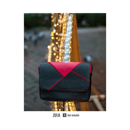 czarno-czerwona torebka damska skórzana patchworkowa Zula na ramię ze sklepu Słoń Torbalski w kategorii Listonoszki - zdjęcie 187603853