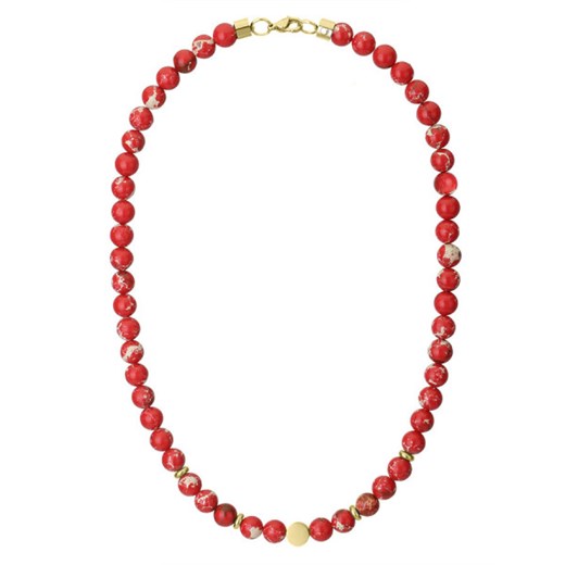Czerwony męski naszyjnik jaspis z pozłacaną stalą szlachetną i koralikiem do grawerowania ze sklepu manoki.pl w kategorii Naszyjniki męskie - zdjęcie 187604021