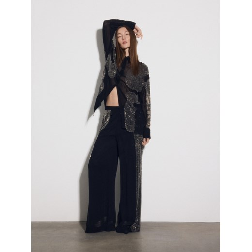 Reserved - Spodnie z wiskozy z aplikacją - czarny ze sklepu Reserved w kategorii Spodnie damskie - zdjęcie 187604444