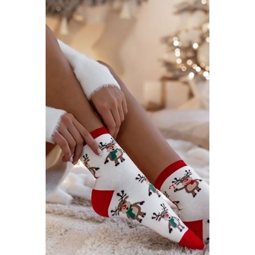 Skarpetki damskie świąteczne ecru Stojące Renifery 1283.002, Kolor ecru, Rozmiar 37-41, Milena ze sklepu Primodo w kategorii Skarpetki damskie - zdjęcie 187605363