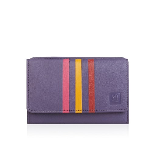 fioletowy portfel skórzany damski z ozdobnymi wstawkami ze sklepu Słoń Torbalski w kategorii Portfele damskie - zdjęcie 187606891