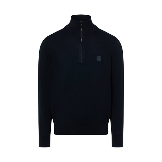 BOSS Orange Męski sweter z dzianiny z kaszmirem - Kanobix Mężczyźni Bawełna granatowy jednolity ze sklepu vangraaf w kategorii Swetry męskie - zdjęcie 187607001