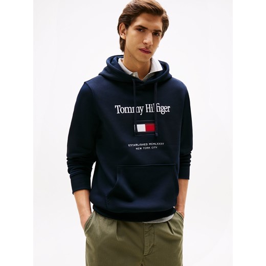 Tommy Hilfiger Męski sweter z kapturem Mężczyźni granatowy jednolity ze sklepu vangraaf w kategorii Bluzy męskie - zdjęcie 187607030