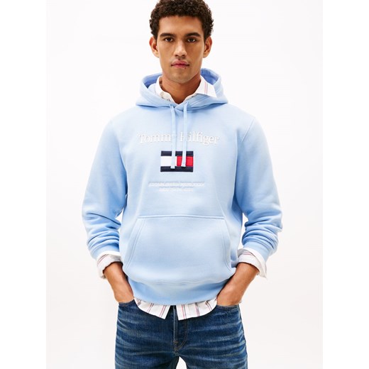 Tommy Hilfiger Męski sweter z kapturem Mężczyźni jasnoniebieski jednolity ze sklepu vangraaf w kategorii Bluzy męskie - zdjęcie 187607031