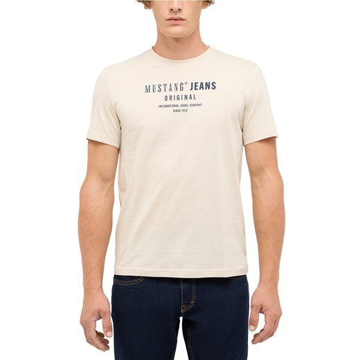 Mustang Koszulka męska - Austin Mężczyźni Bawełna beżowy jednolity ze sklepu vangraaf w kategorii T-shirty męskie - zdjęcie 187607043