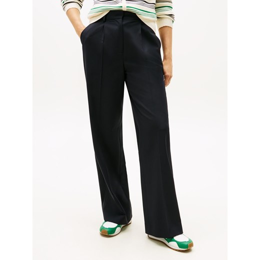 Tommy Hilfiger Damskie spodnie plisowane z zawartością wełny - Timeless Kobiety granatowy jednolity ze sklepu vangraaf w kategorii Spodnie damskie - zdjęcie 187607044