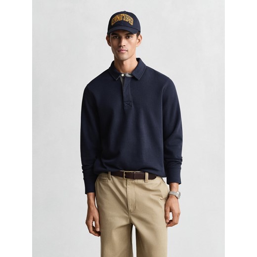 Gant Męski sweter z dzianiny Mężczyźni Bawełna granatowy jednolity ze sklepu vangraaf w kategorii Swetry męskie - zdjęcie 187607064