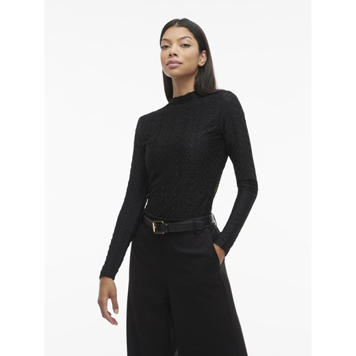 Vila Damska koszulka z długim rękawem - VISagara Kobiety czarny wypukły wzór tkaniny ze sklepu vangraaf w kategorii Bluzki damskie - zdjęcie 187607073