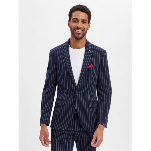 Finshley & Harding London Męska kurtka modułowa - Brixdon Mężczyźni Slim Fit Sztuczne włókno granatowy w paski ze sklepu vangraaf w kategorii Marynarki męskie - zdjęcie 187607091