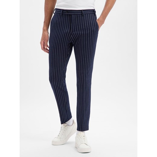 Finshley & Harding London Spodnie - Hoxdon Mężczyźni Slim Fit Bawełna granatowy w paski ze sklepu vangraaf w kategorii Spodnie męskie - zdjęcie 187607092