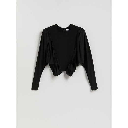 Reserved - Bluzka z poduszkami na ramionach - czarny ze sklepu Reserved w kategorii Bluzki damskie - zdjęcie 187607533