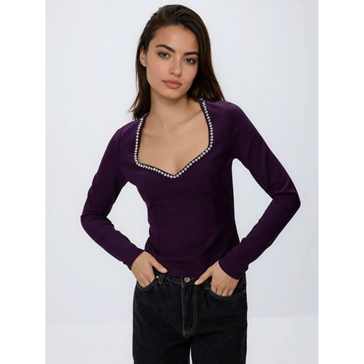 Reserved - Bluzka z błyszczącą aplikacją - ciemnofioletowy ze sklepu Reserved w kategorii Bluzki damskie - zdjęcie 187607572