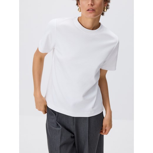Reserved - T-shirt z bawełny merceryzowanej - biały ze sklepu Reserved w kategorii Bluzki damskie - zdjęcie 187607623