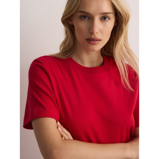 Reserved - T-shirt z bawełny merceryzowanej - czerwony ze sklepu Reserved w kategorii Bluzki damskie - zdjęcie 187607643
