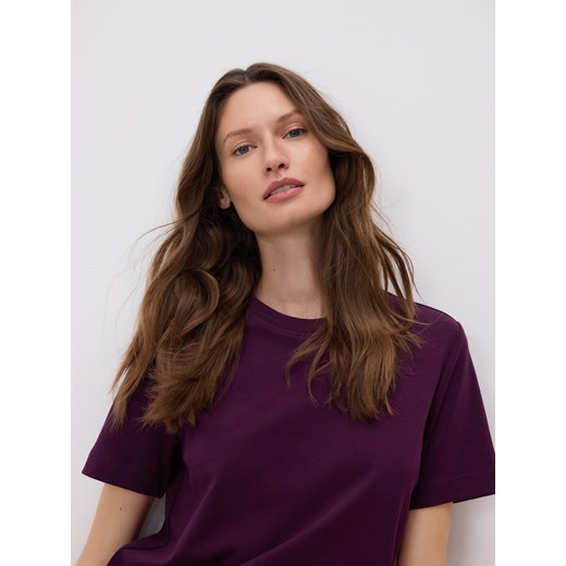 Reserved - T-shirt z bawełny merceryzowanej - fioletowy ze sklepu Reserved w kategorii Bluzki damskie - zdjęcie 187607660