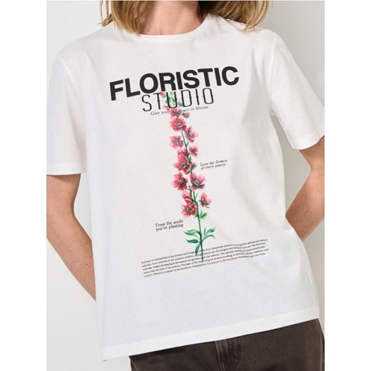 Sinsay - Koszulka z nadrukiem - kremowy ze sklepu Sinsay w kategorii Bluzki damskie - zdjęcie 187610041