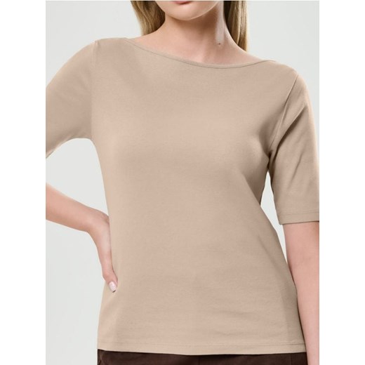 Sinsay - Bawełniana koszulka basic - beżowy ze sklepu Sinsay w kategorii Bluzki damskie - zdjęcie 187610044